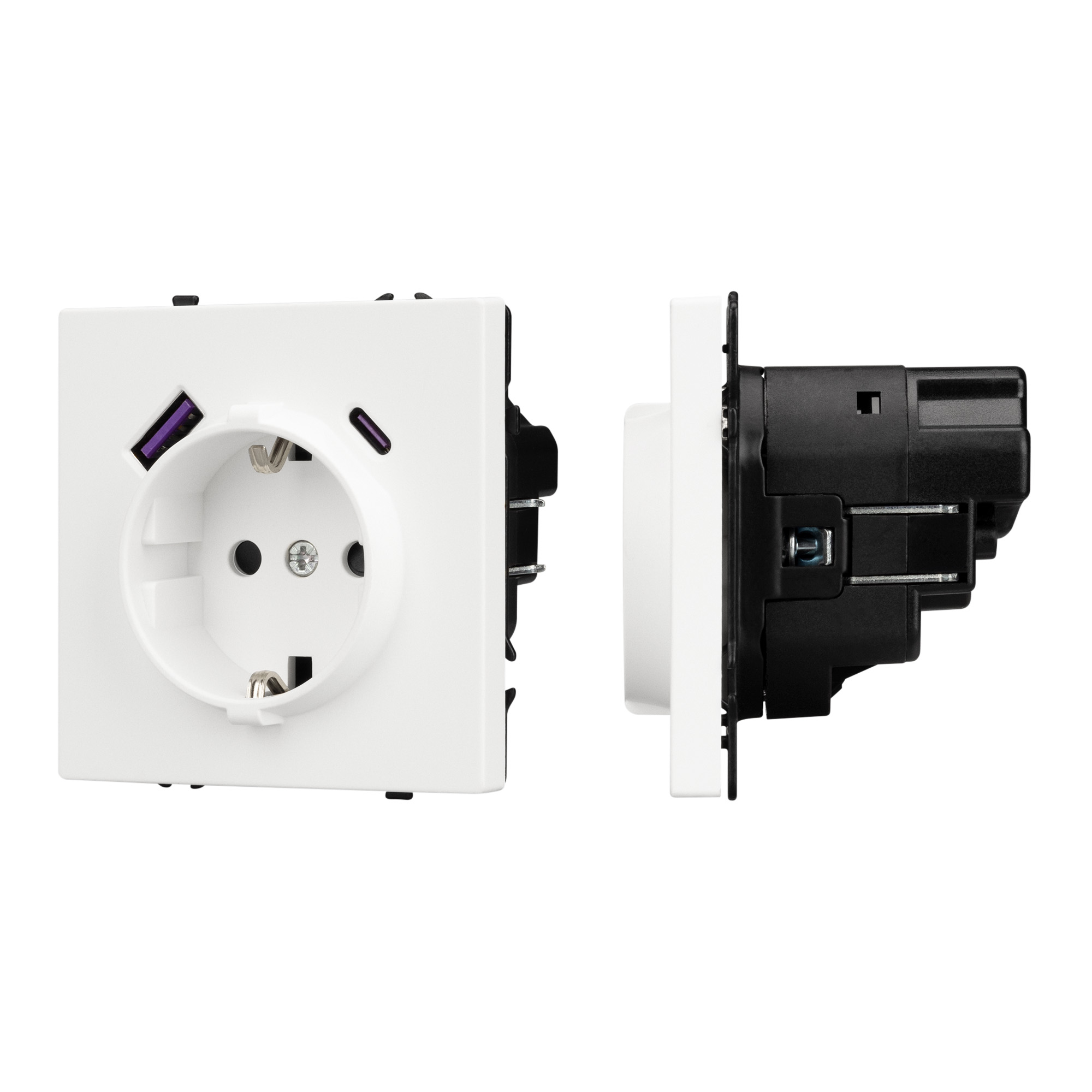 ARL NOBE Розетка зк со шторками с USB тип А+С софт-тач белый кварц SCT-MUAC-SFPL-WH (250V, 16A) (Arlight)
