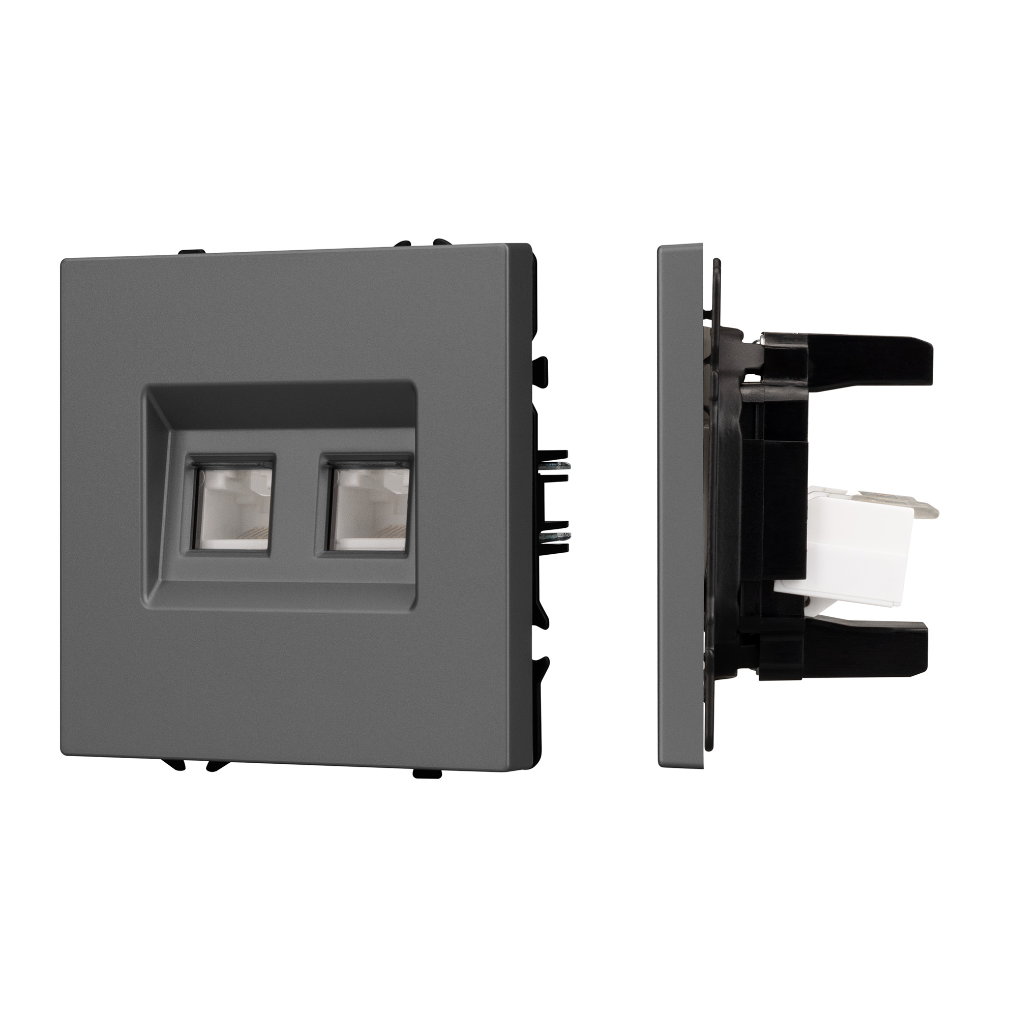 Механизм сдвоенной компьютерной розетки SCT-NOBE-MPC2-SFPL-GR (RJ-45, CAT6) (Arlight, Серый базальт)