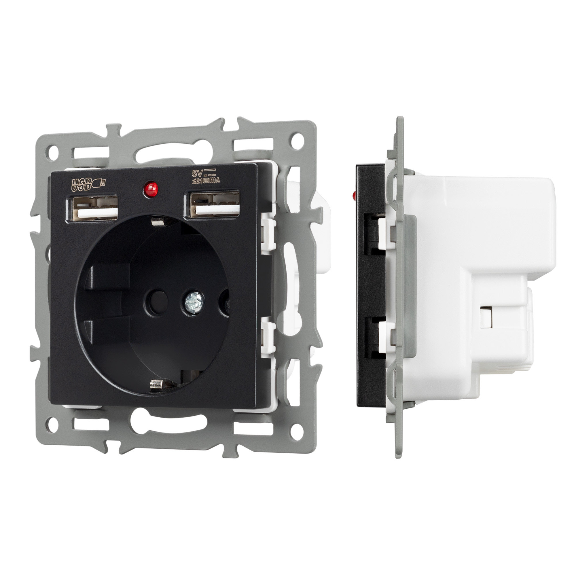 Механизм розетки с USB зарядкой SCT-MUAA-PL-BK (250V, 16A) (Arlight)